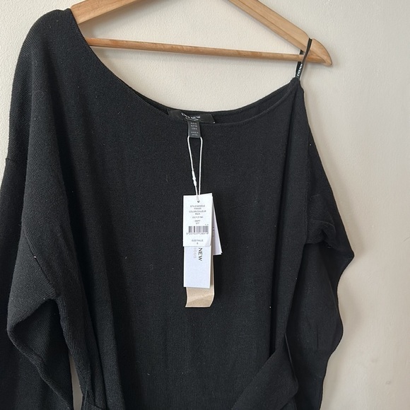 NEW Ever New Issey Self Tie Off Shoulder Knit Black Midi Dress - Picture 5 of 10